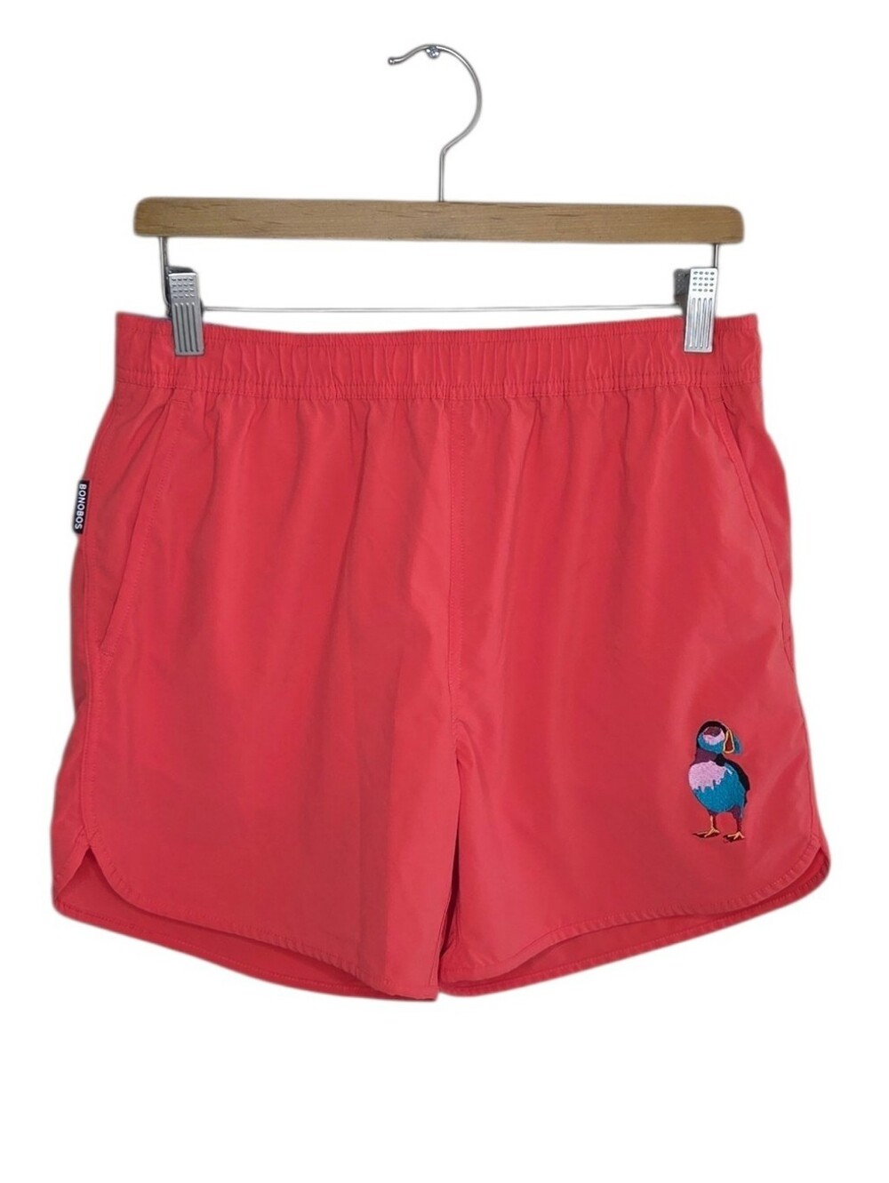 Bonobos Red-Orange Throwback Swim Trunks Embroidered Puffin Size Medium